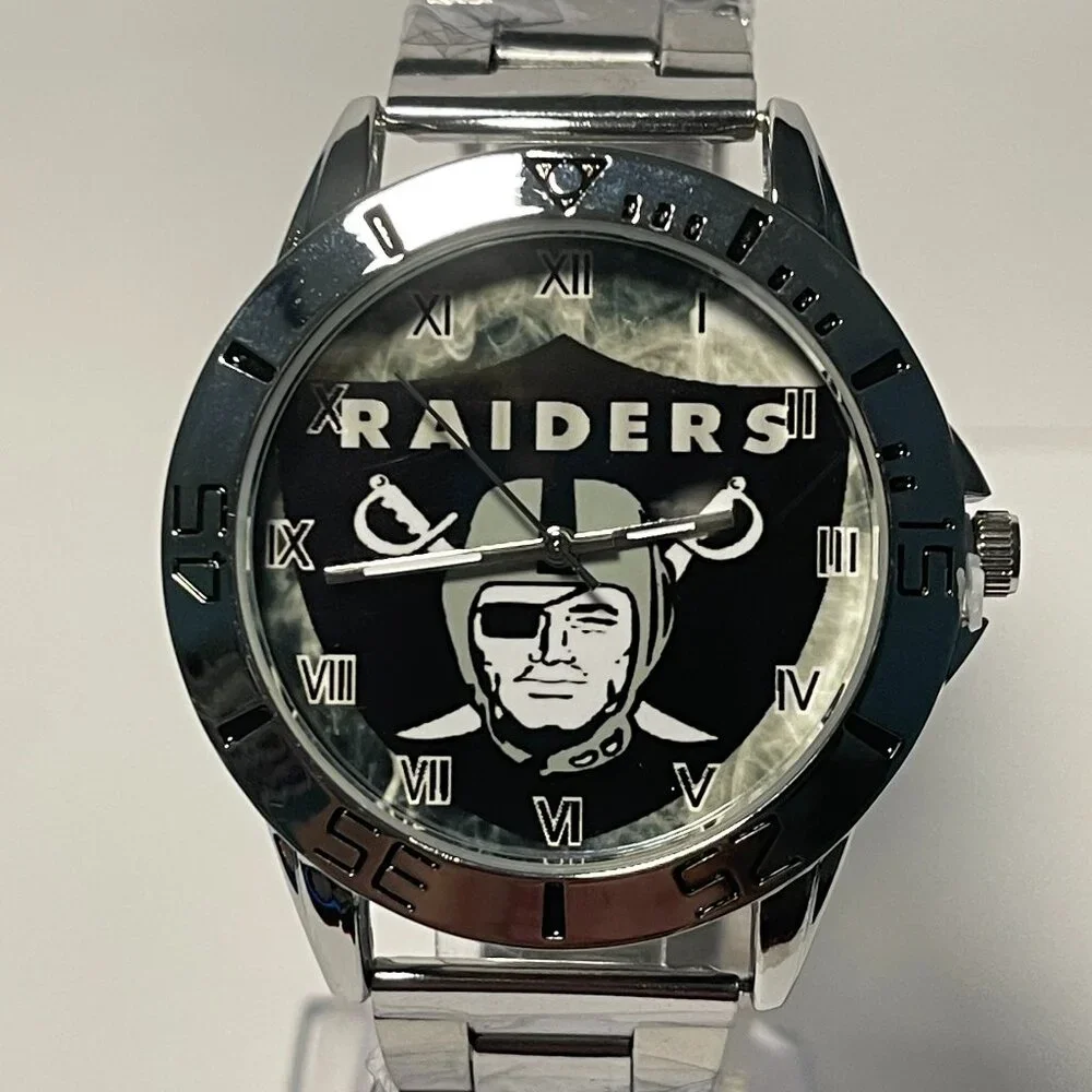 Las Vegas Raiders NFL Team Logo Men's Stainless-Steel Silver Watch NEW